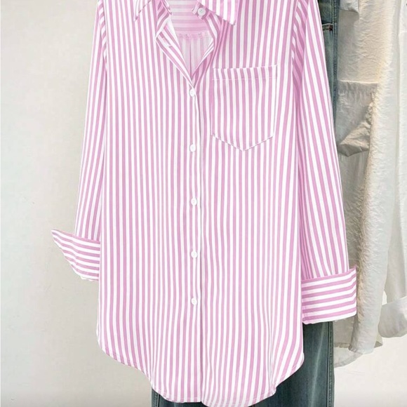 Striped Pink Button-Up Shirt - Women Tops - Picture 2 of 3
